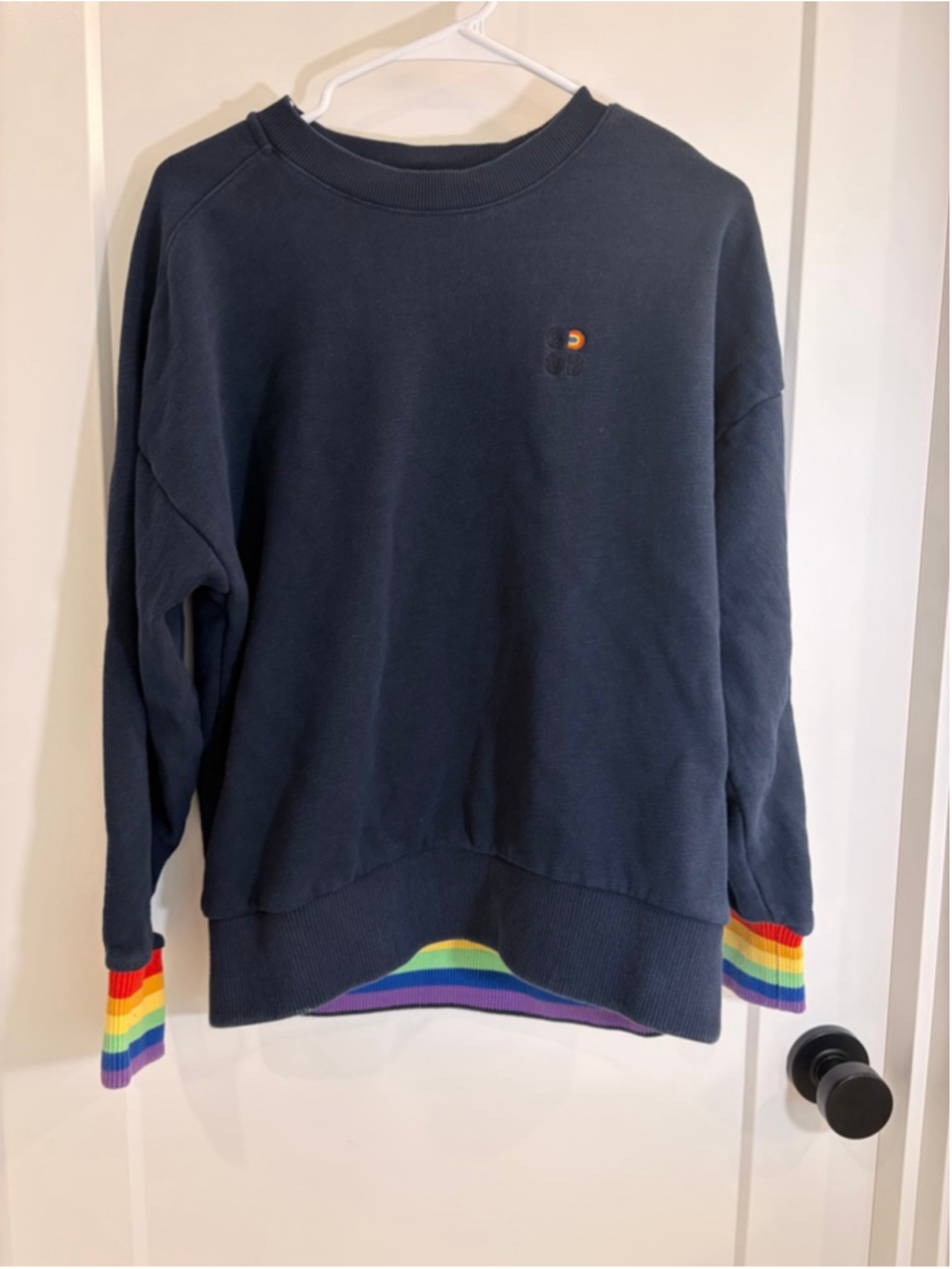 Sweaty Betty Oversized Rainbow Sleeve Crewneck Sweatshirt Navy Size Small
